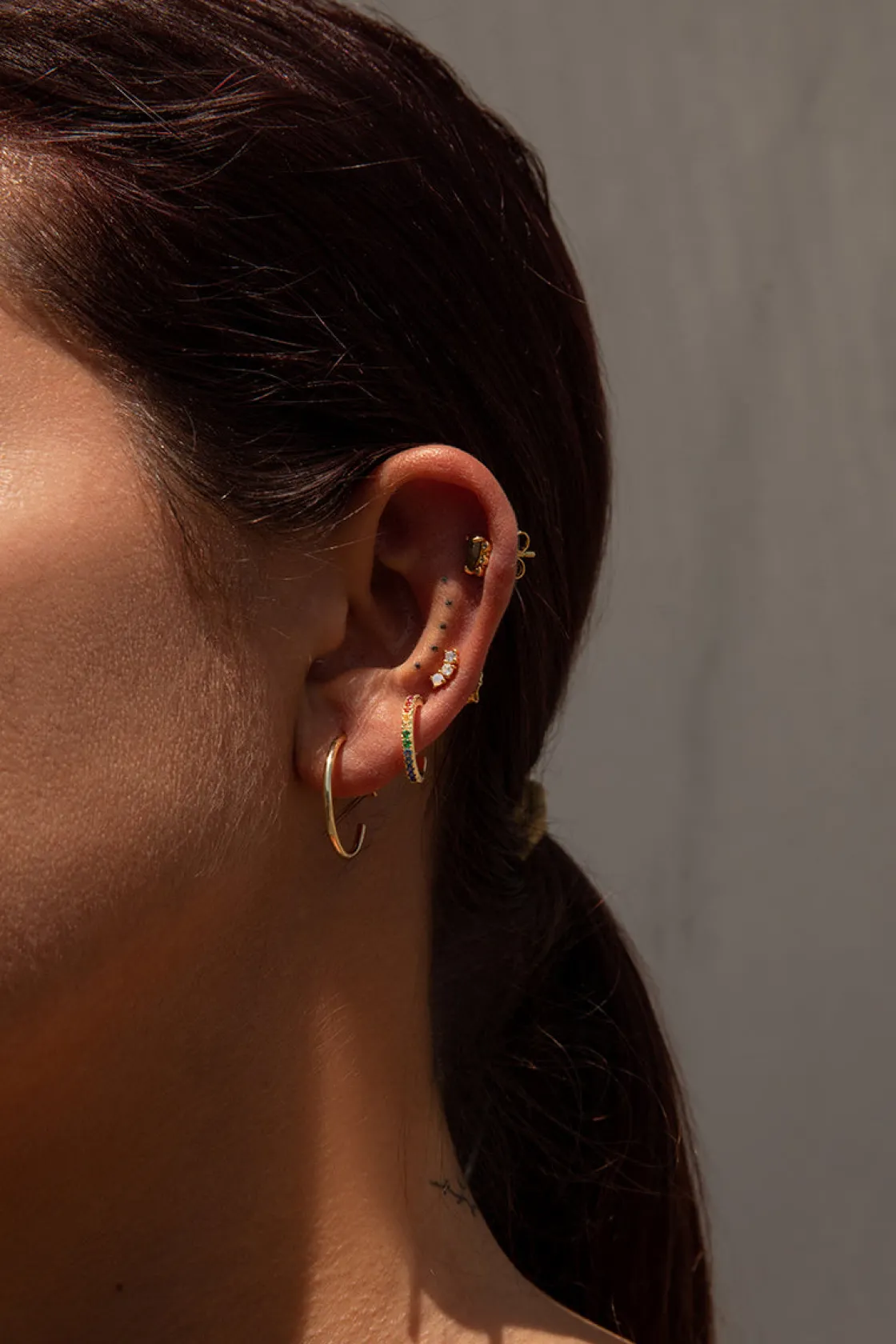 Segundo Pendiente | LINEARGENT Piercing brillante diseño ópalo y dos circonitas