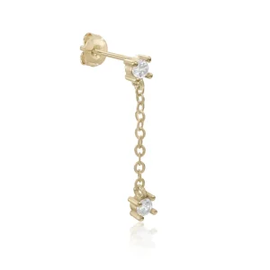 Segundo Pendiente | LINEARGENT Piercing de plata bañada en oro diseño cadena y circonitas