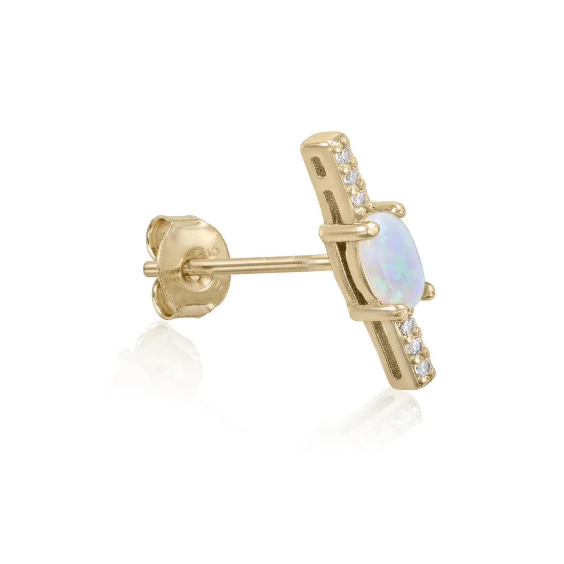 Segundo Pendiente | LINEARGENT Piercing de plata baño dorado ópalo central y circonitas