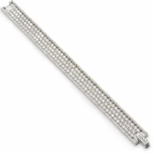 Pulseras Brillantes | LINEARGENT Pulsera riviere de plata con múltiples raíles de cuarzos adamantinos blancos redondos y detalle de circonitas en los lados