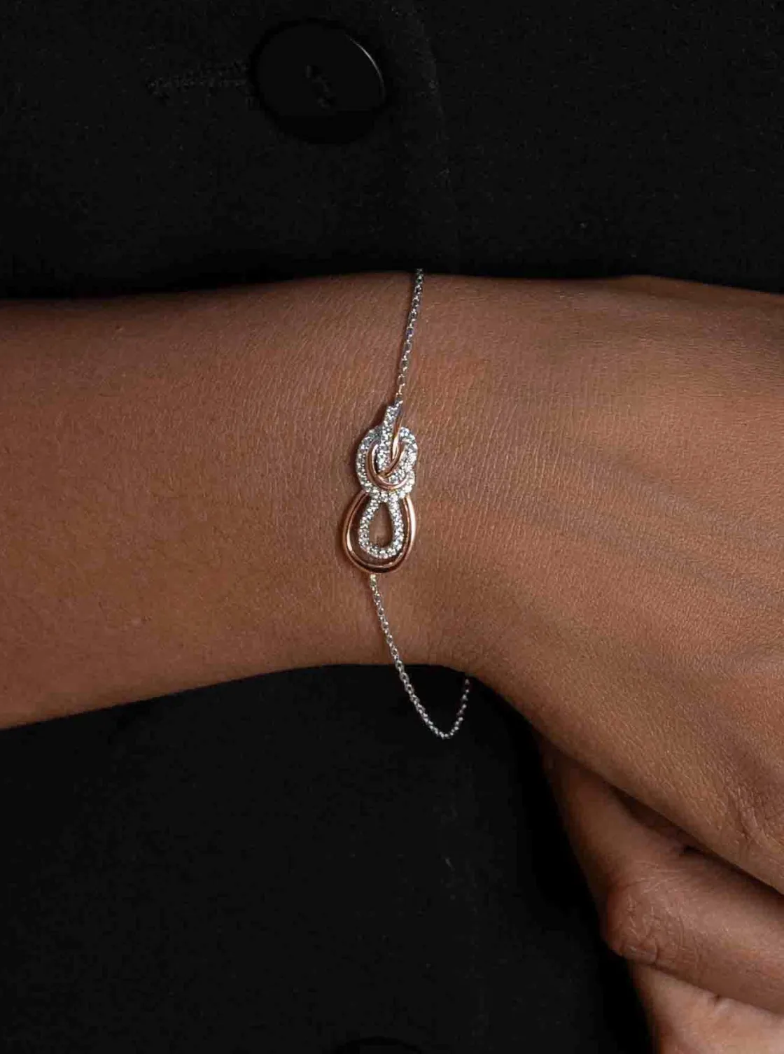 Pulseras Brillantes | LINEARGENT Pulsera bicolor en rosa y circonitas blancas en diseño entrelazado