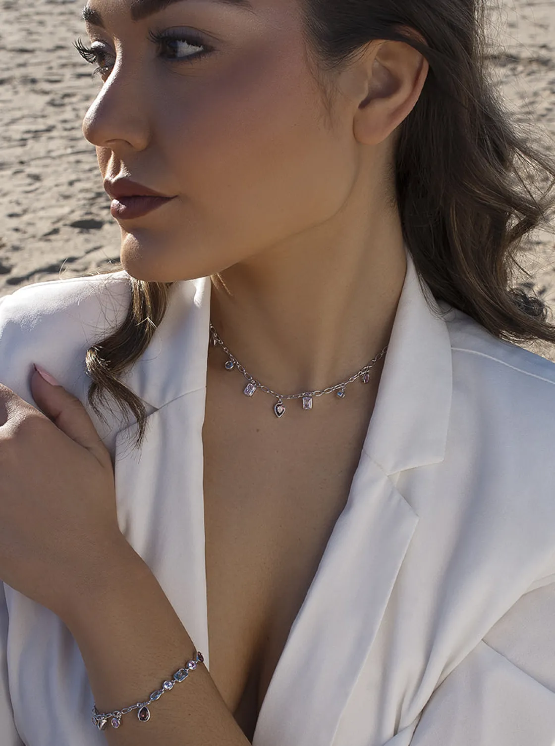 Pulseras Con Colgantes | Pulseras Con Piedras | LINEARGENT Pulsera con piedras colgantes en tonos románticos