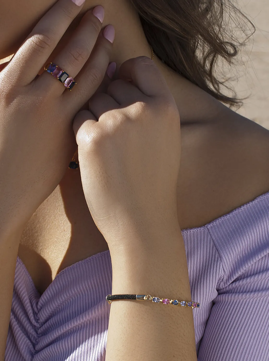 Pulseras Con Piedras | LINEARGENT Pulsera con piedras de colores centrales y cordon.
