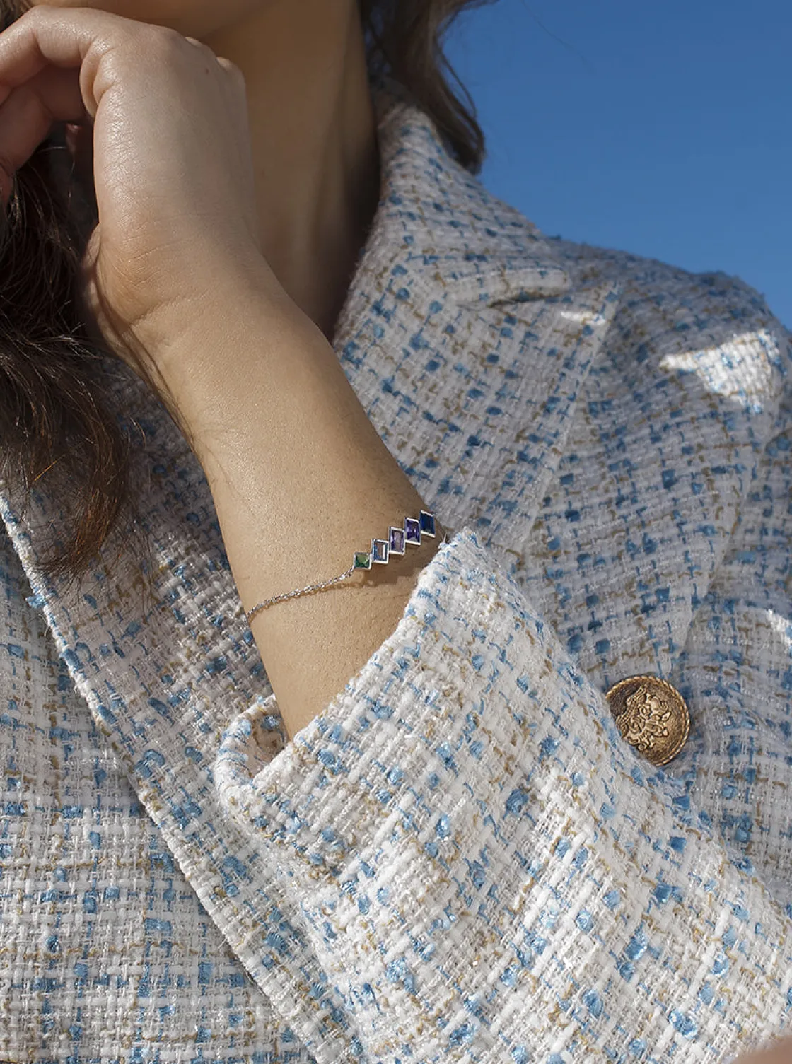 Pulseras Con Piedras | LINEARGENT Pulsera con piedras tono azul estilo geométrico