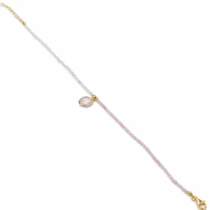 Pulsera De Bolas | Pulseras Con Piedras | LINEARGENT Pulsera de bolas con charm central de cuarzo rosa
