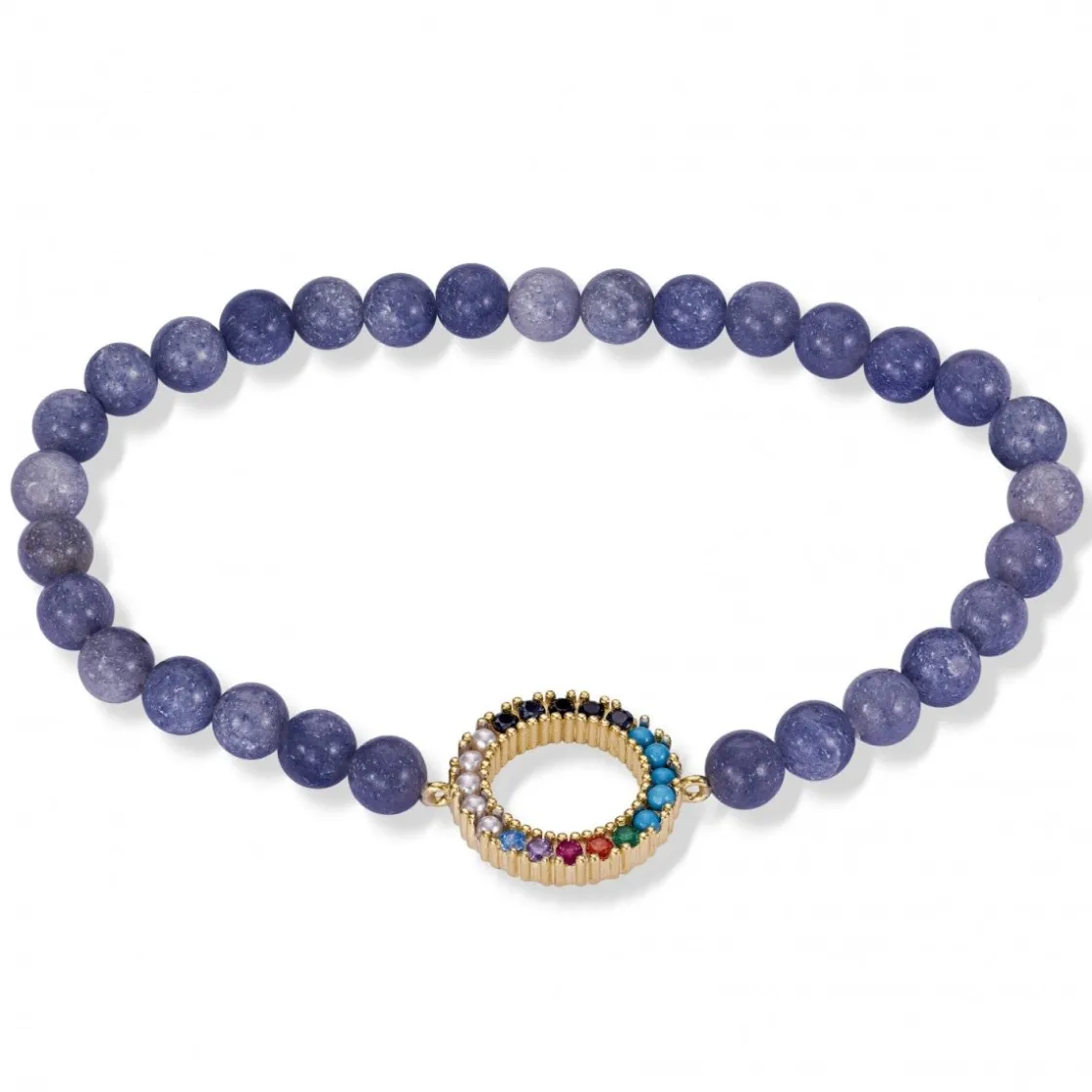 Pulsera De Bolas | Pulseras Con Piedras | LINEARGENT Pulsera de bolas con motivo central circular dorado