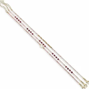 Pulsera De Bolas | Pulseras Con Piedras | LINEARGENT Pulsera de bolas diseño de tres brazaletes con cuarzo rosa