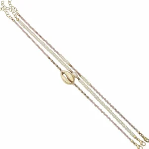 Pulsera De Bolas | Pulseras Con Piedras | LINEARGENT Pulsera de bolas diseño de tres brazaletes con perla y concha