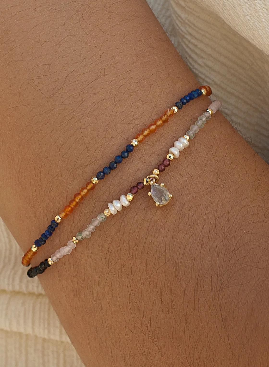 Pulsera De Bolas | LINEARGENT Pulsera de bolas fina diseño de doble brazalete