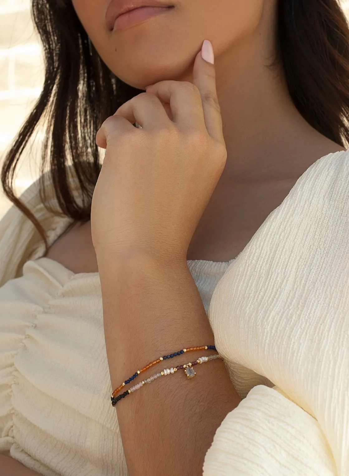 Pulsera De Bolas | LINEARGENT Pulsera de bolas fina diseño de doble brazalete