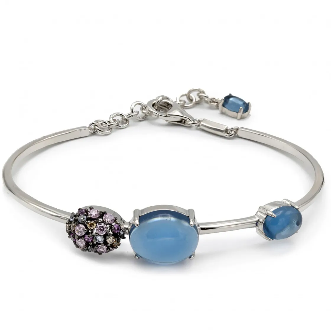 Pulseras Esclavas | LINEARGENT Pulsera esclava con piedras en tonos azules y motivo con circonitas de colores