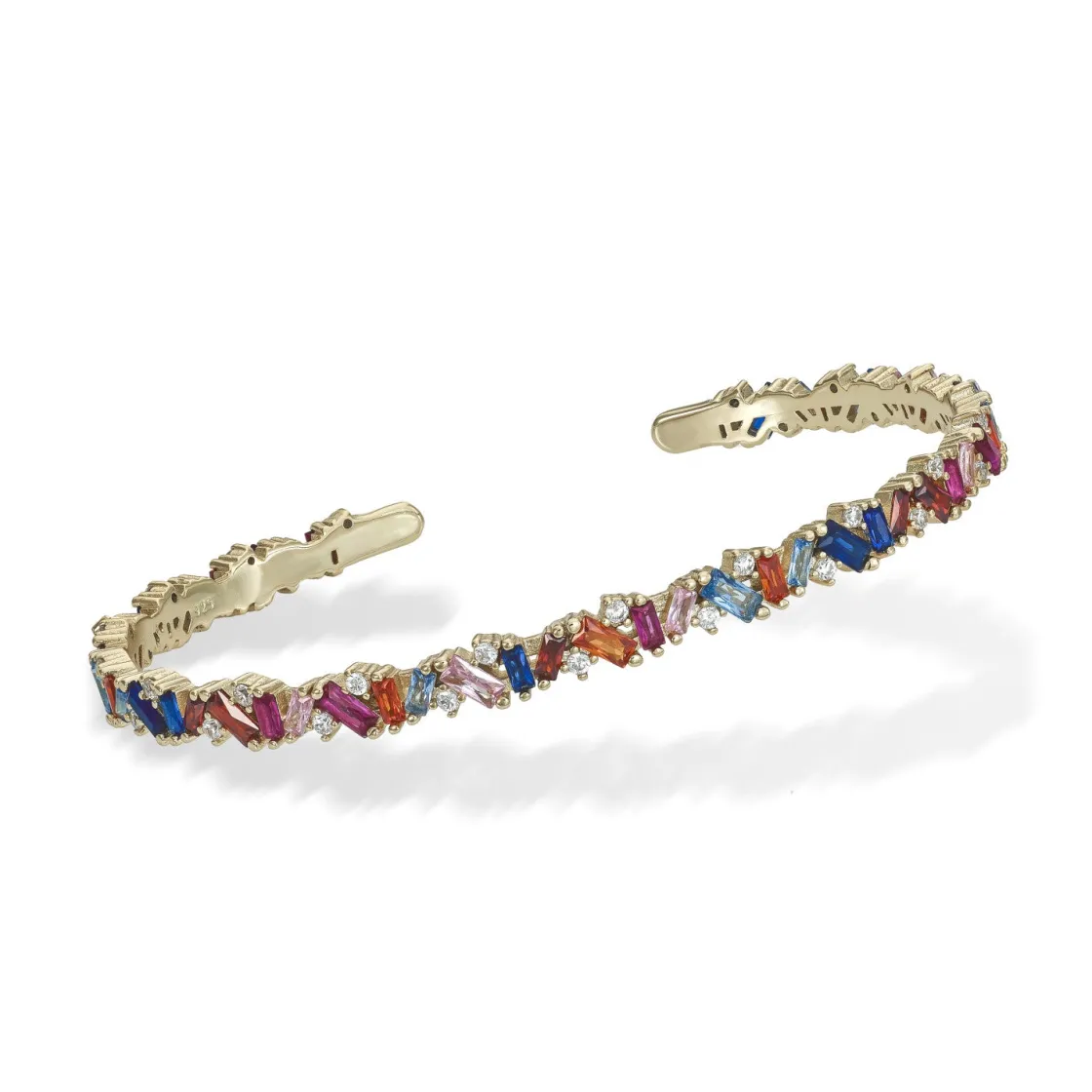 Pulseras Esclavas | LINEARGENT Pulsera esclava de plata banda de circonitas multicolor talla esmeralda y redonda