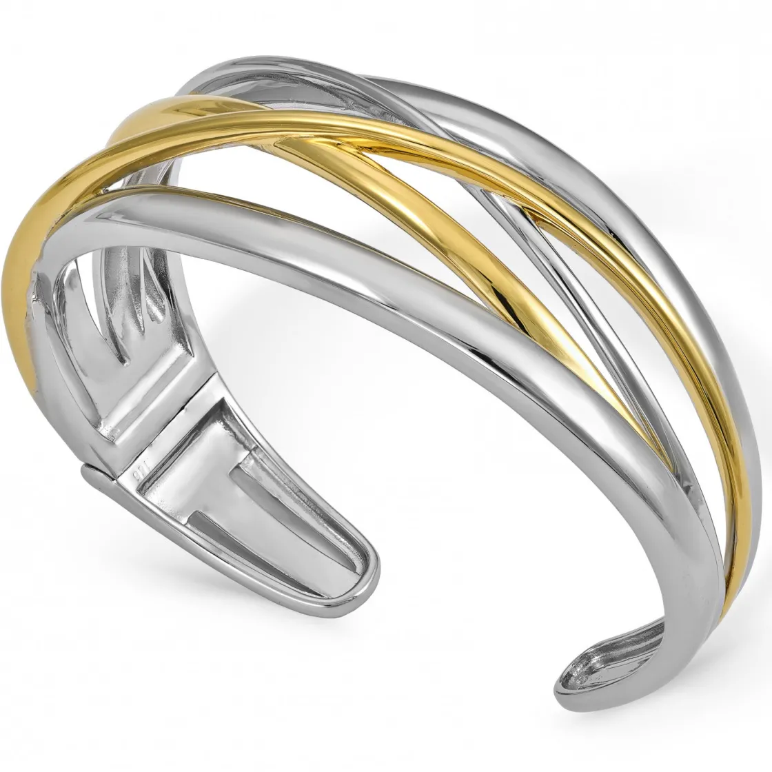 Pulseras Esclavas | LINEARGENT Pulsera esclava de plata bicolor con cruz central de plata bañada en oro