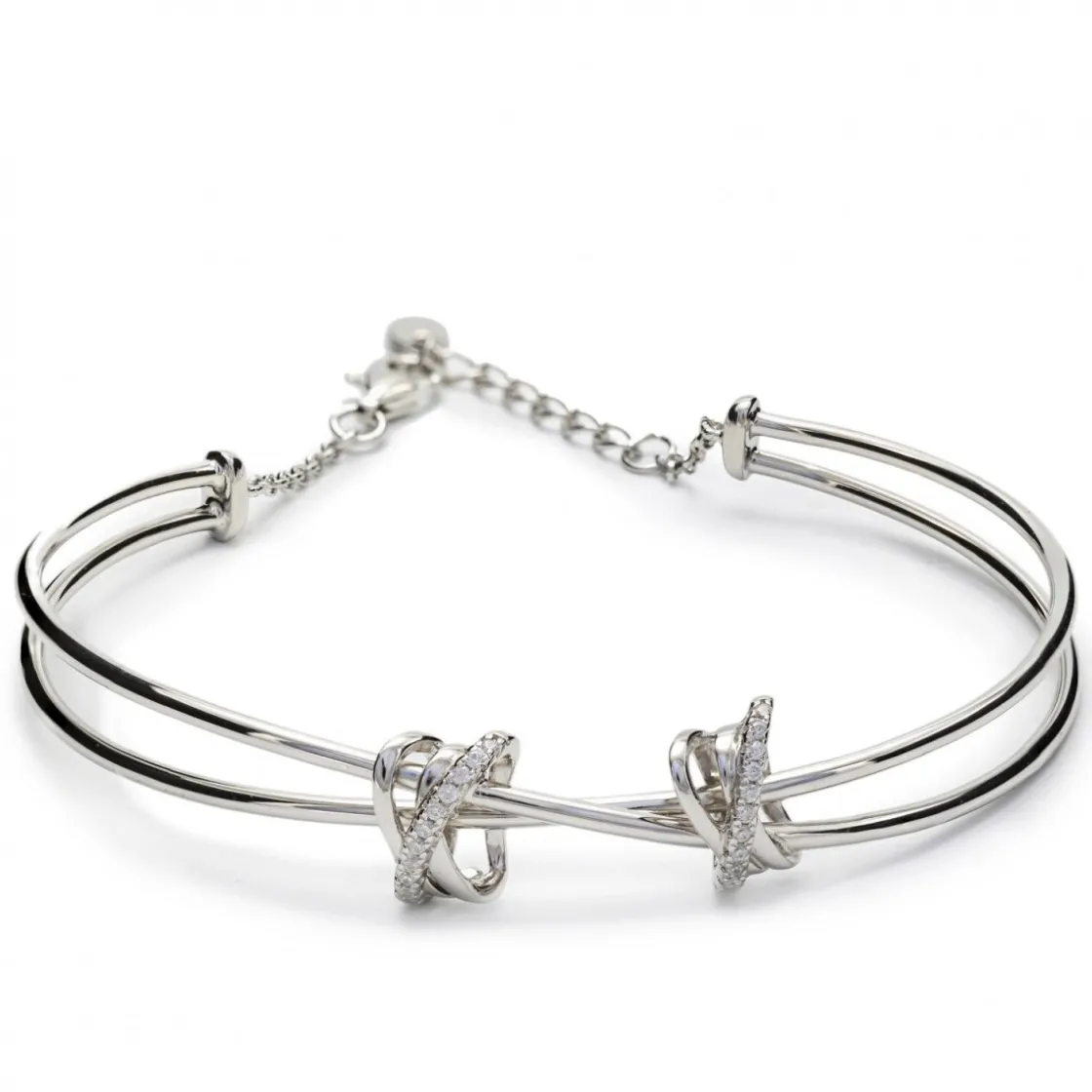 Pulseras Esclavas | LINEARGENT Pulsera esclava de plata diseño doble grapa de circonita