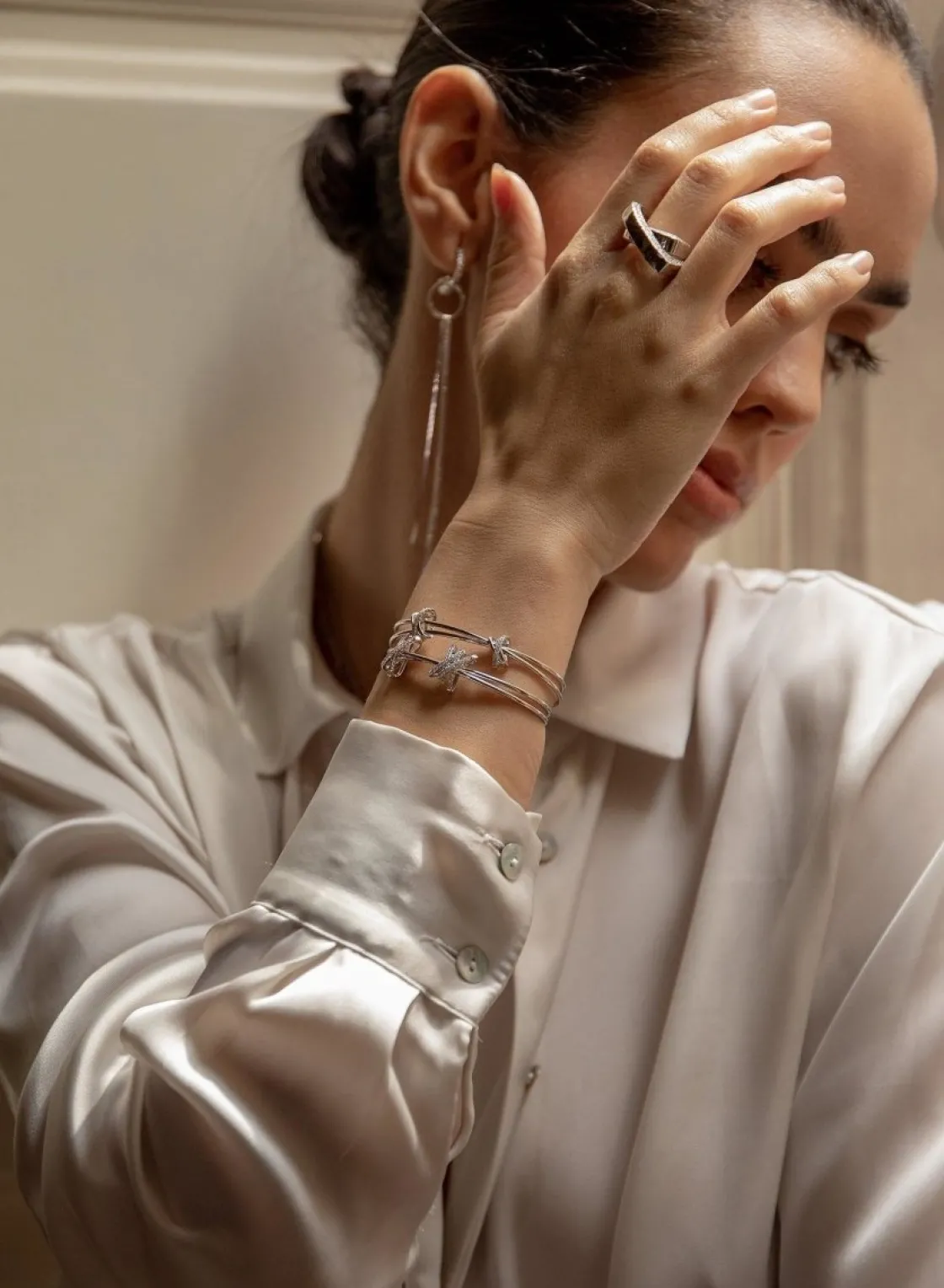 Pulseras Esclavas | LINEARGENT Pulsera esclava de plata diseño doble grapa de circonita