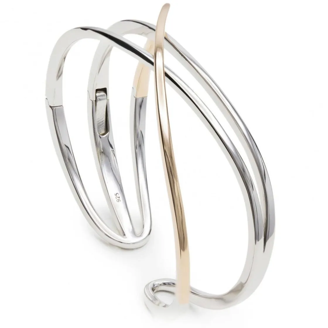 Pulseras Esclavas | LINEARGENT Pulsera esclava de plata gruesa con carril bicolor