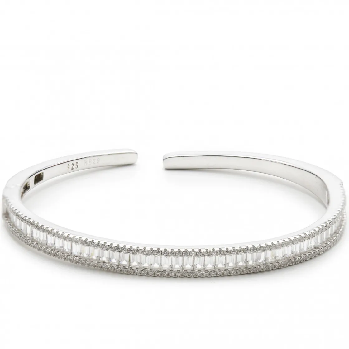 Pulseras Esclavas | LINEARGENT Pulsera esclava de plata raíl con engaste de circonita