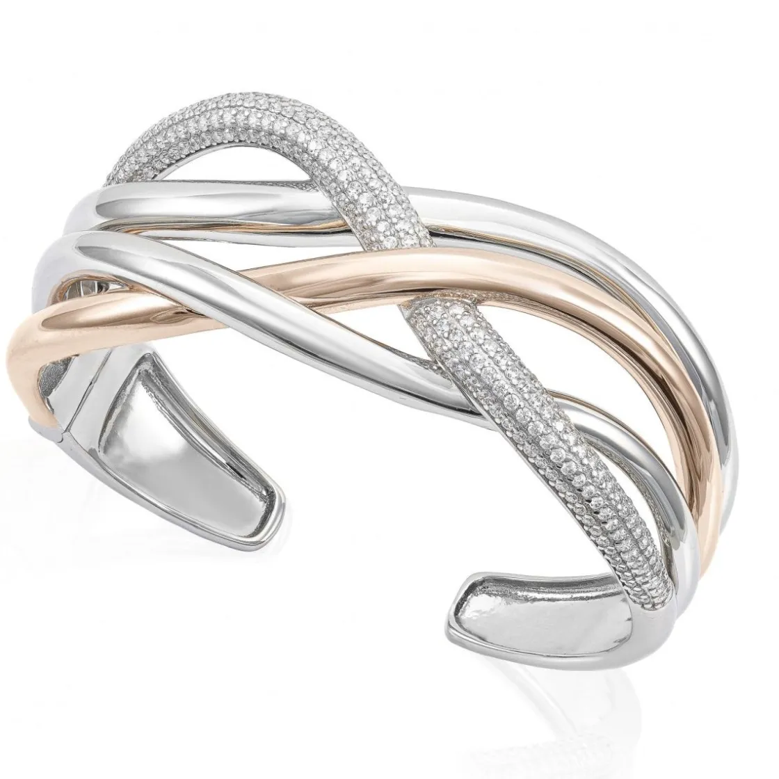 Pulseras Esclavas | LINEARGENT Pulsera esclava de plata raíles bicolor con circonitas