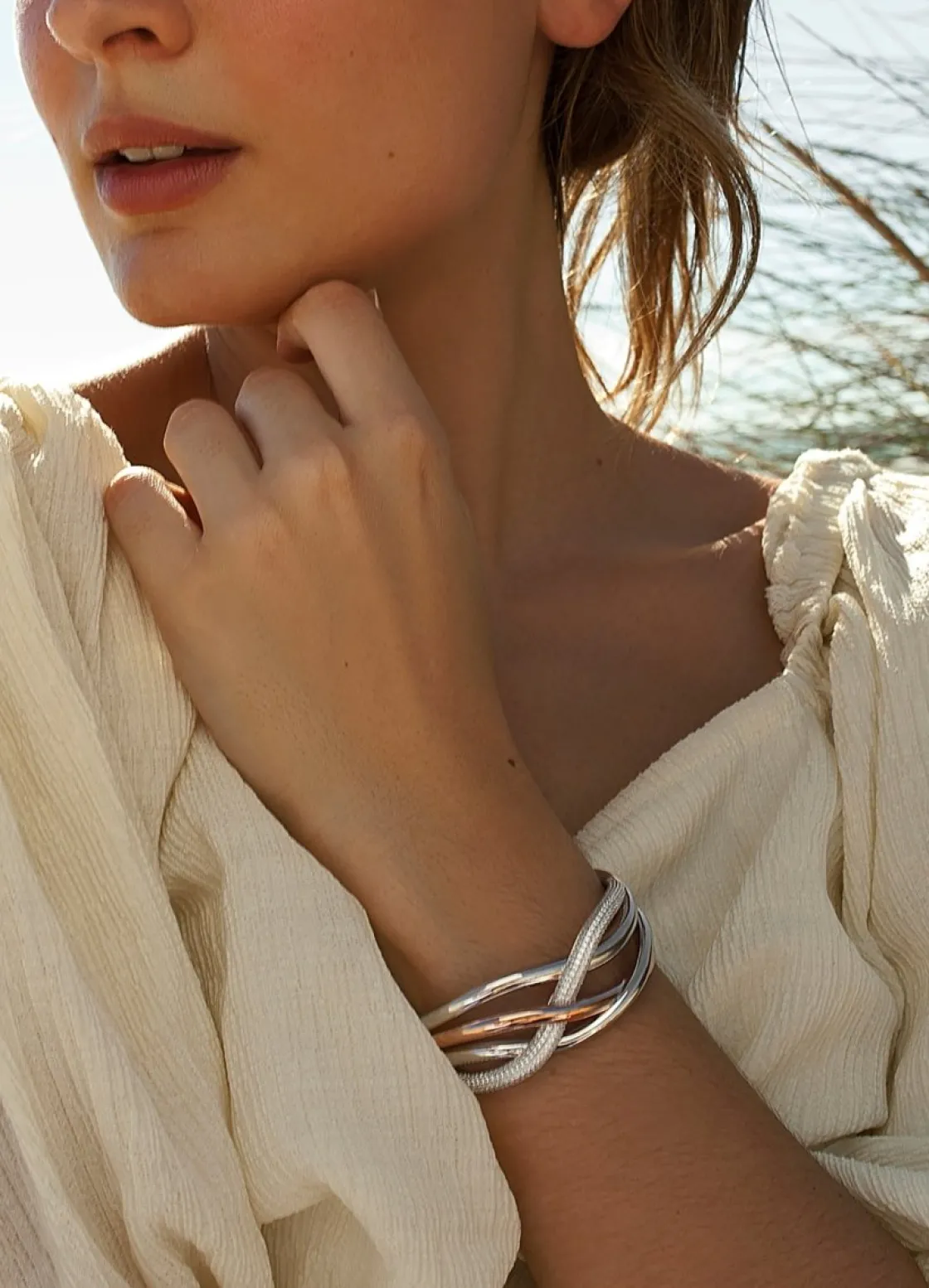 Pulseras Esclavas | LINEARGENT Pulsera esclava de plata raíles bicolor con circonitas