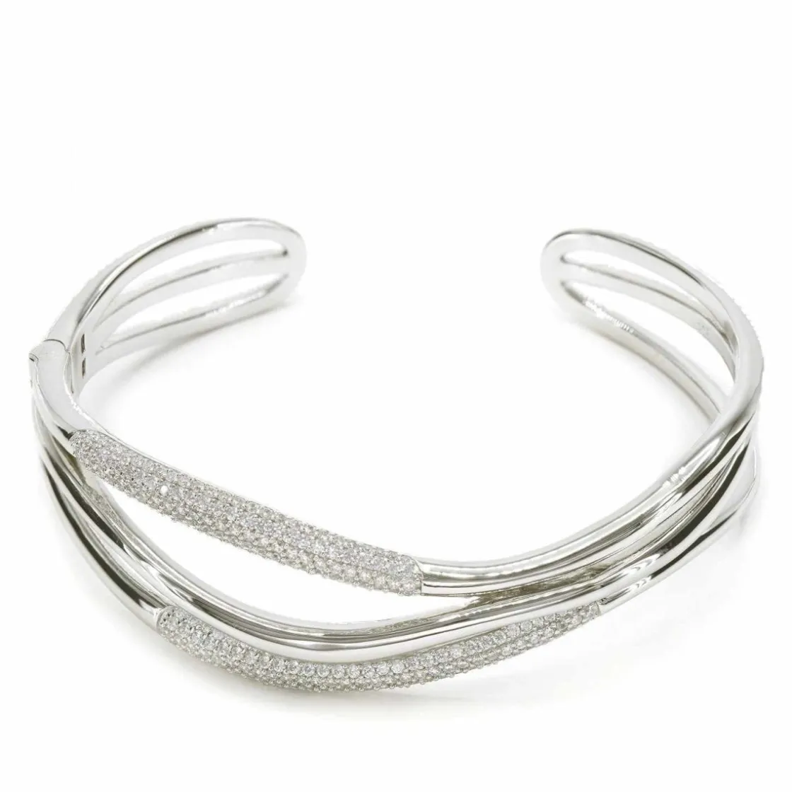 Pulseras Esclavas | LINEARGENT Pulsera esclava de plata triple raíl con circonitas