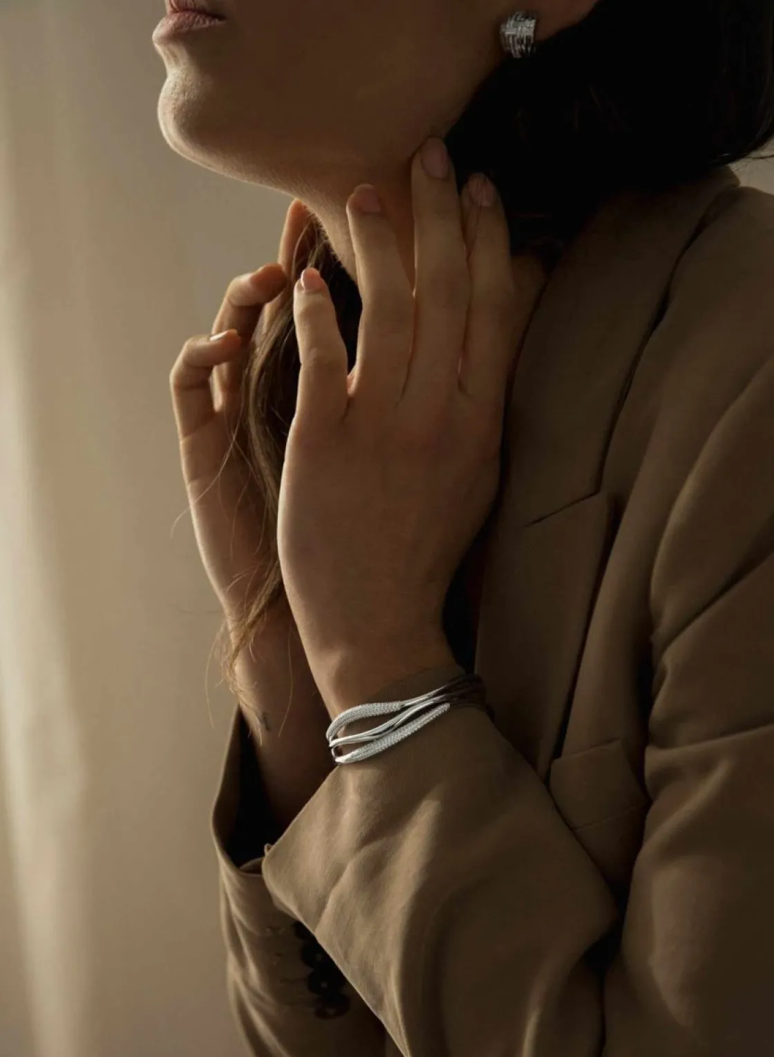 Pulseras Esclavas | LINEARGENT Pulsera esclava de plata triple raíl con circonitas