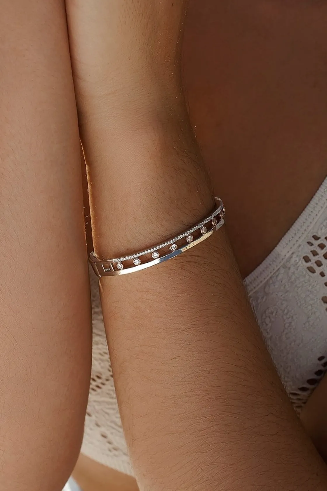 Pulseras Esclavas | LINEARGENT Pulsera esclava diseño bicolor con circonitas