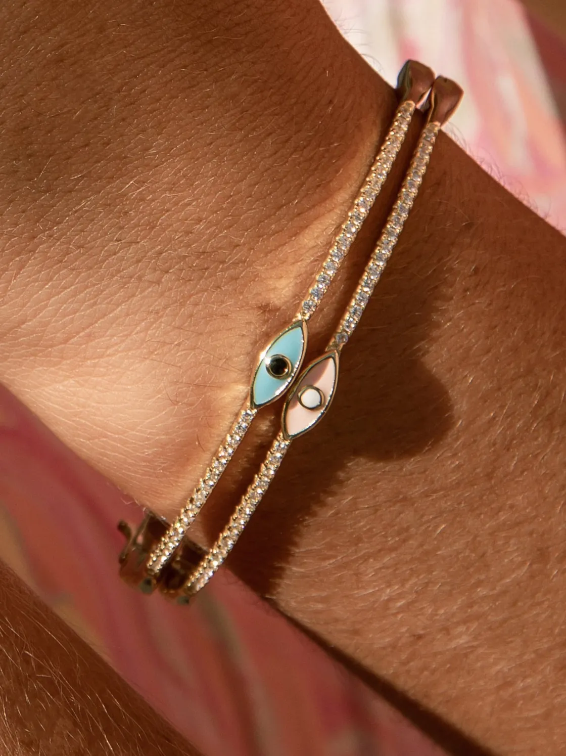 Pulseras Esclavas | LINEARGENT Pulsera esclava en plata diseño ojo rosa claro