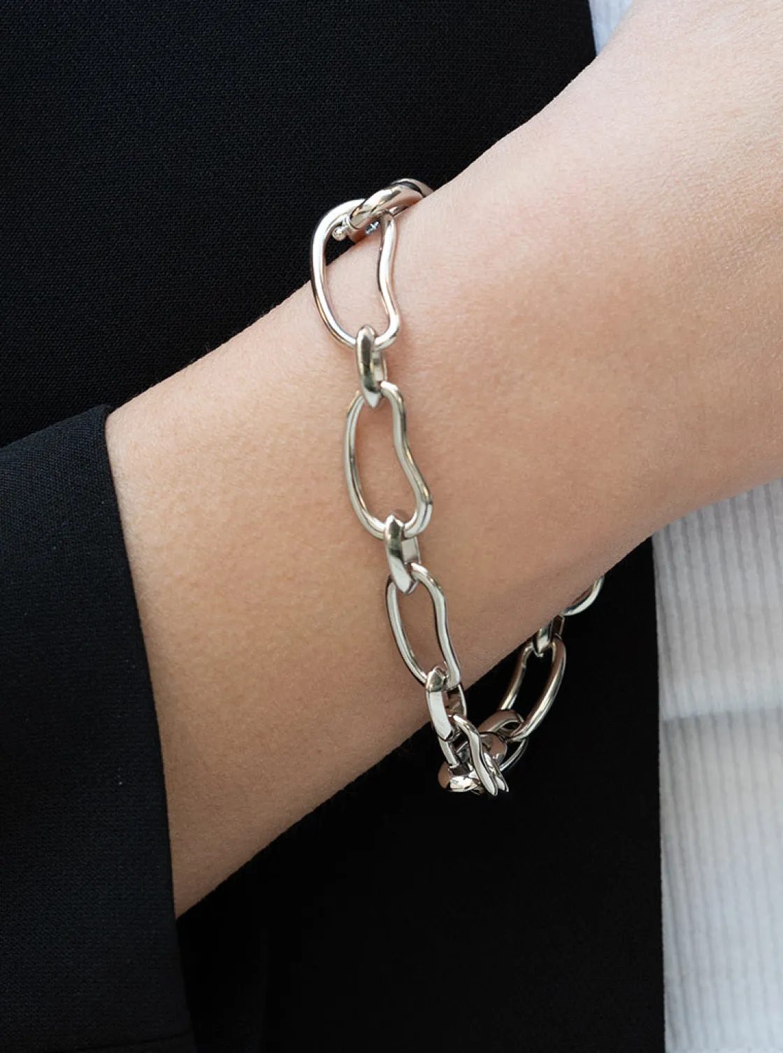 Pulsera Eslabones Plata | LINEARGENT Pulsera eslabones de plata diseño líquido y moderno