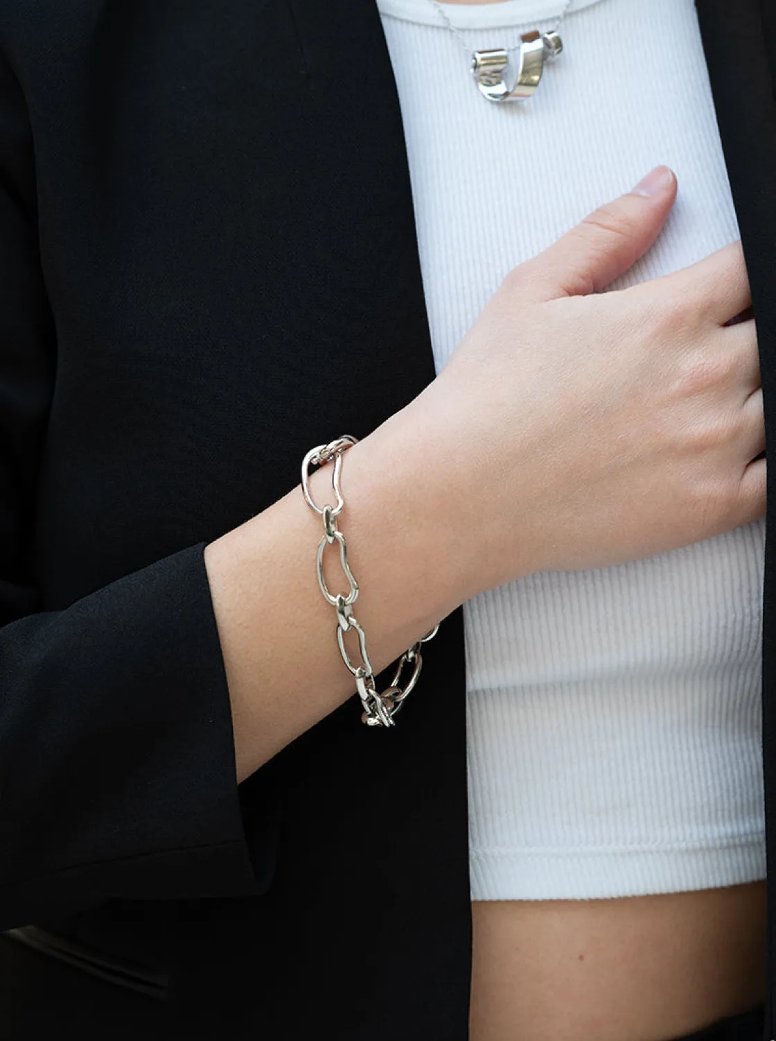 Pulsera Eslabones Plata | LINEARGENT Pulsera eslabones de plata diseño líquido y moderno