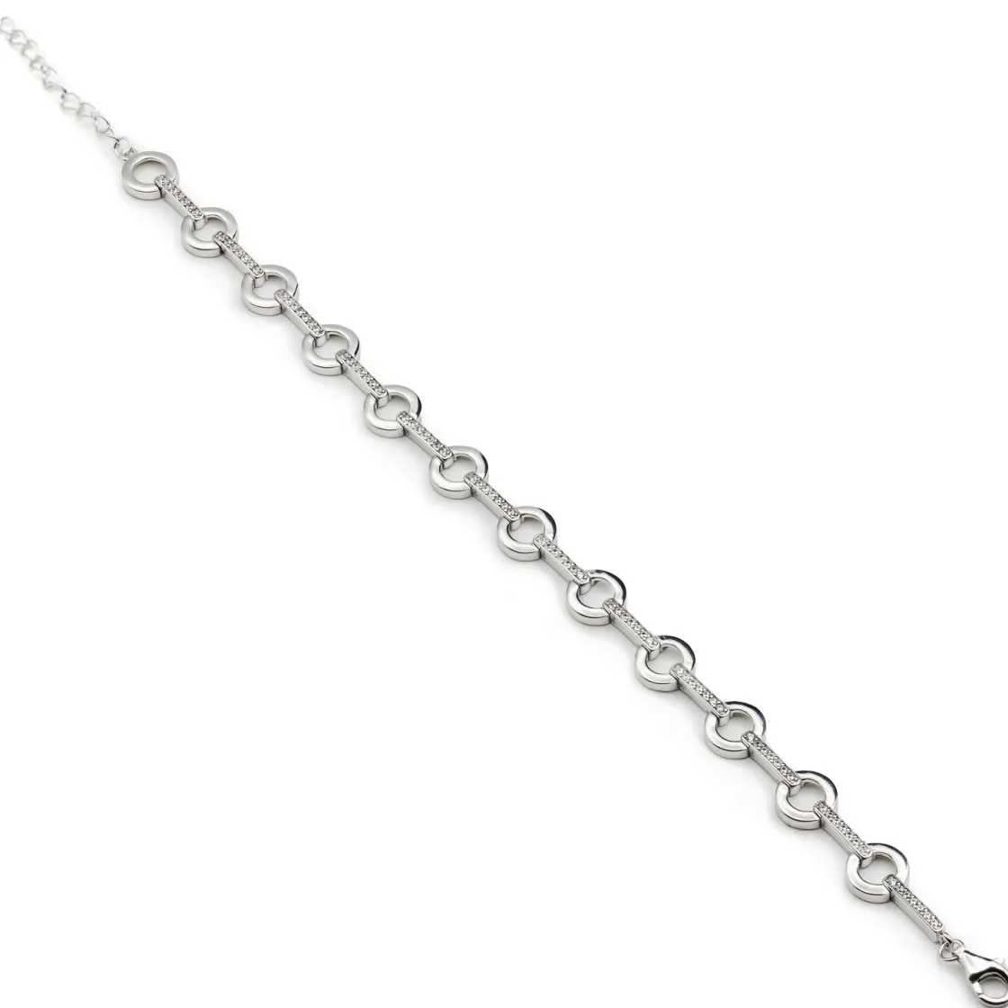 Pulsera Eslabones Plata | LINEARGENT Pulsera eslabones en forma circular y circonitas