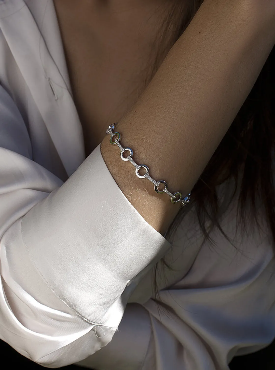 Pulsera Eslabones Plata | LINEARGENT Pulsera eslabones en forma circular y circonitas