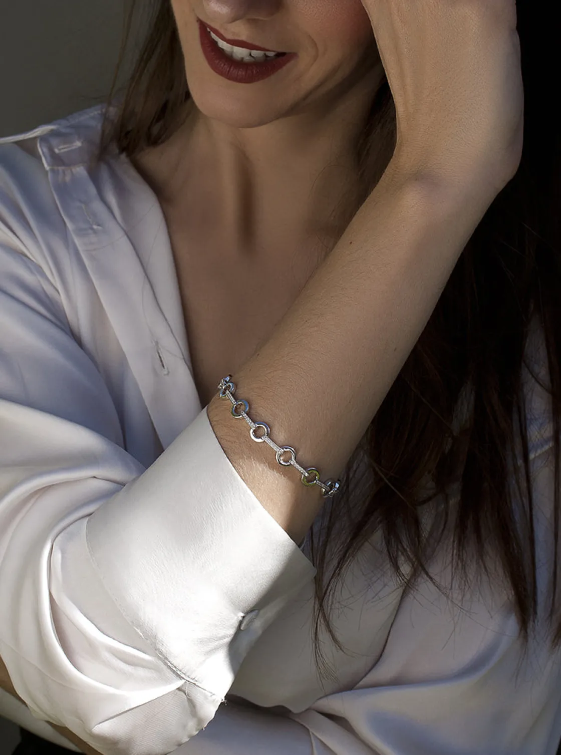 Pulsera Eslabones Plata | LINEARGENT Pulsera eslabones en forma circular y circonitas