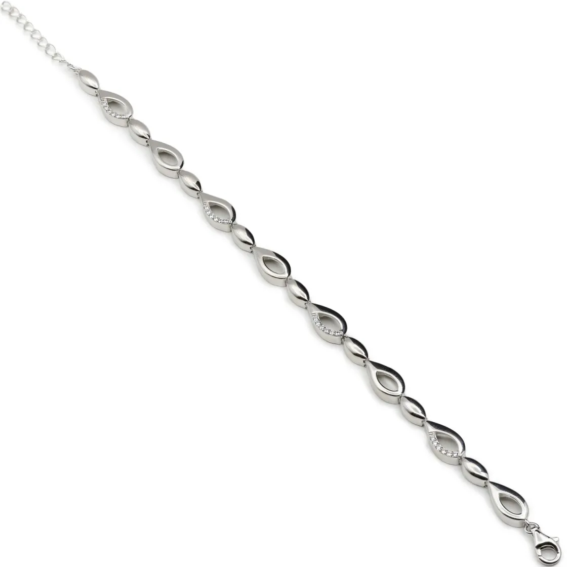 Pulsera Eslabones Plata | Pulseras Brillantes | LINEARGENT Pulsera eslabones en forma de lágrima con circonitas