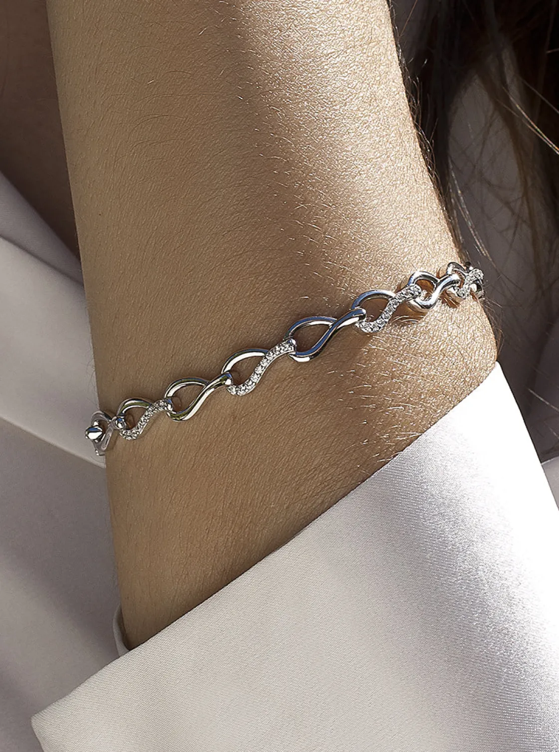 Pulsera Eslabones Plata | LINEARGENT Pulsera eslabones en forma irregular con circonitas