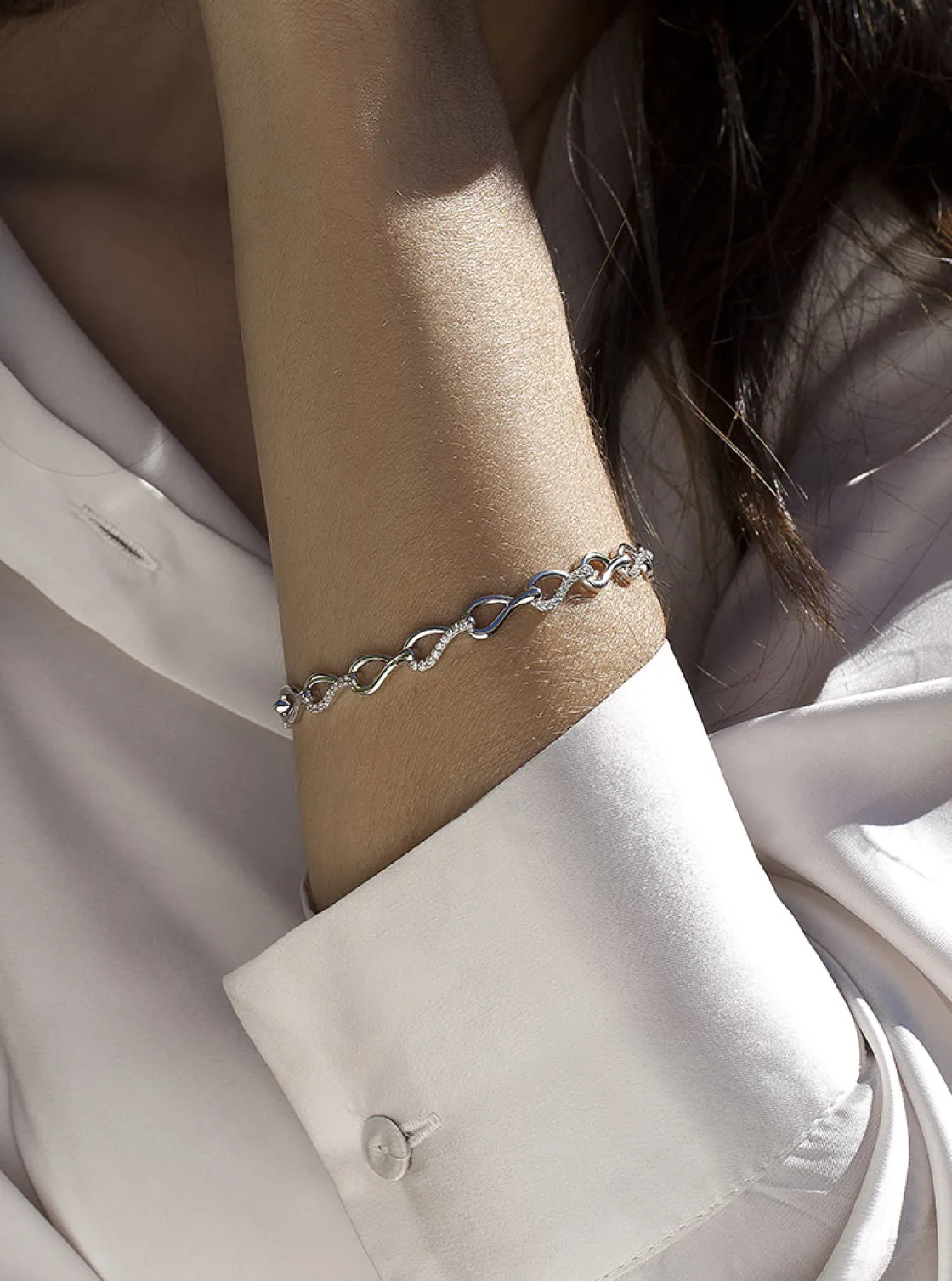 Pulsera Eslabones Plata | LINEARGENT Pulsera eslabones en forma irregular con circonitas