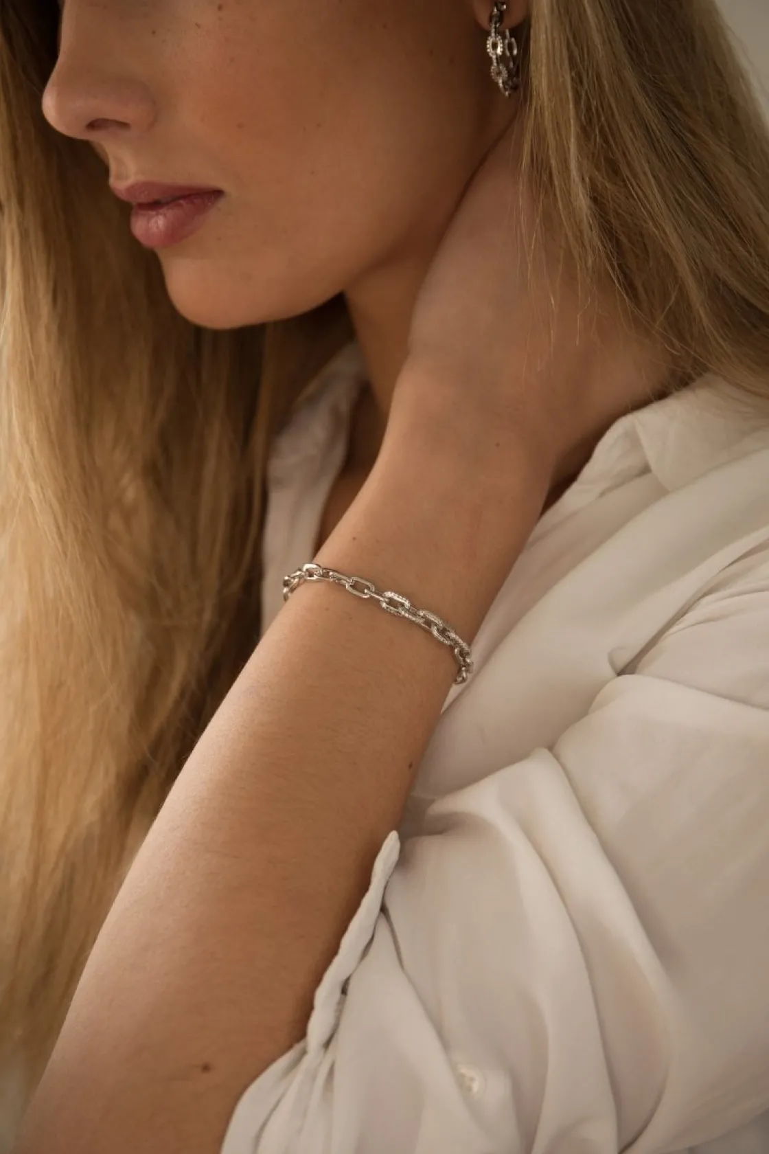 Pulsera Eslabones Plata | LINEARGENT Pulsera eslabones plata con diseño de cadena y detalle de circonitas