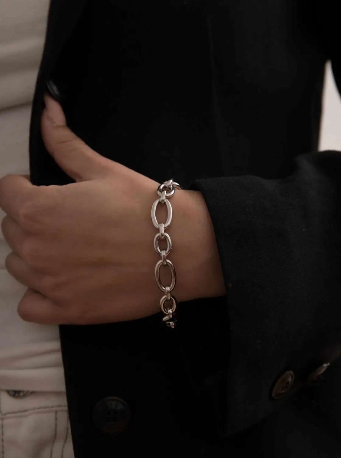 Pulsera Eslabones Plata | LINEARGENT Pulsera eslabones plata círculos tubulares y anchos