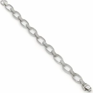 Pulsera Eslabones Plata | Pulseras Brillantes | LINEARGENT Pulsera eslabones plata diseño alterno con circonitas