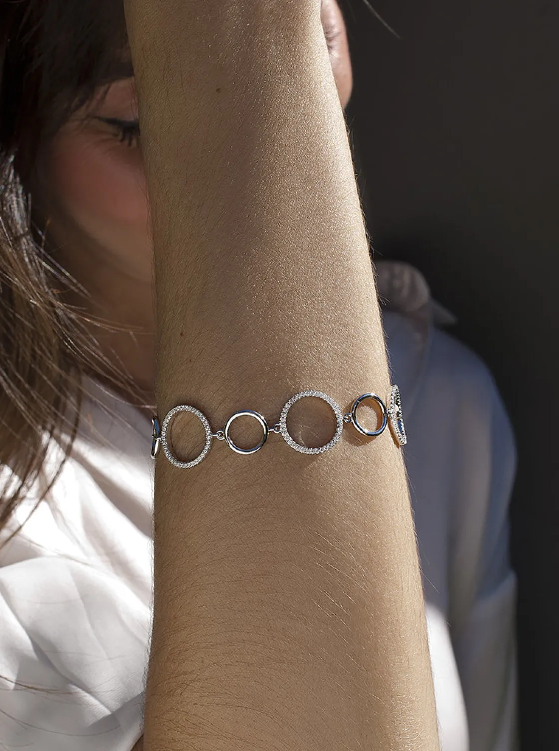 Pulsera Eslabones Plata | LINEARGENT Pulsera eslabones plata diseño circular con circonitas