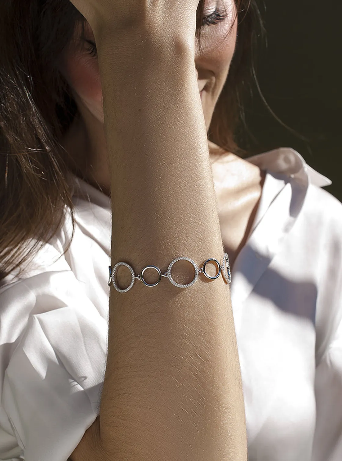 Pulsera Eslabones Plata | LINEARGENT Pulsera eslabones plata diseño circular con circonitas