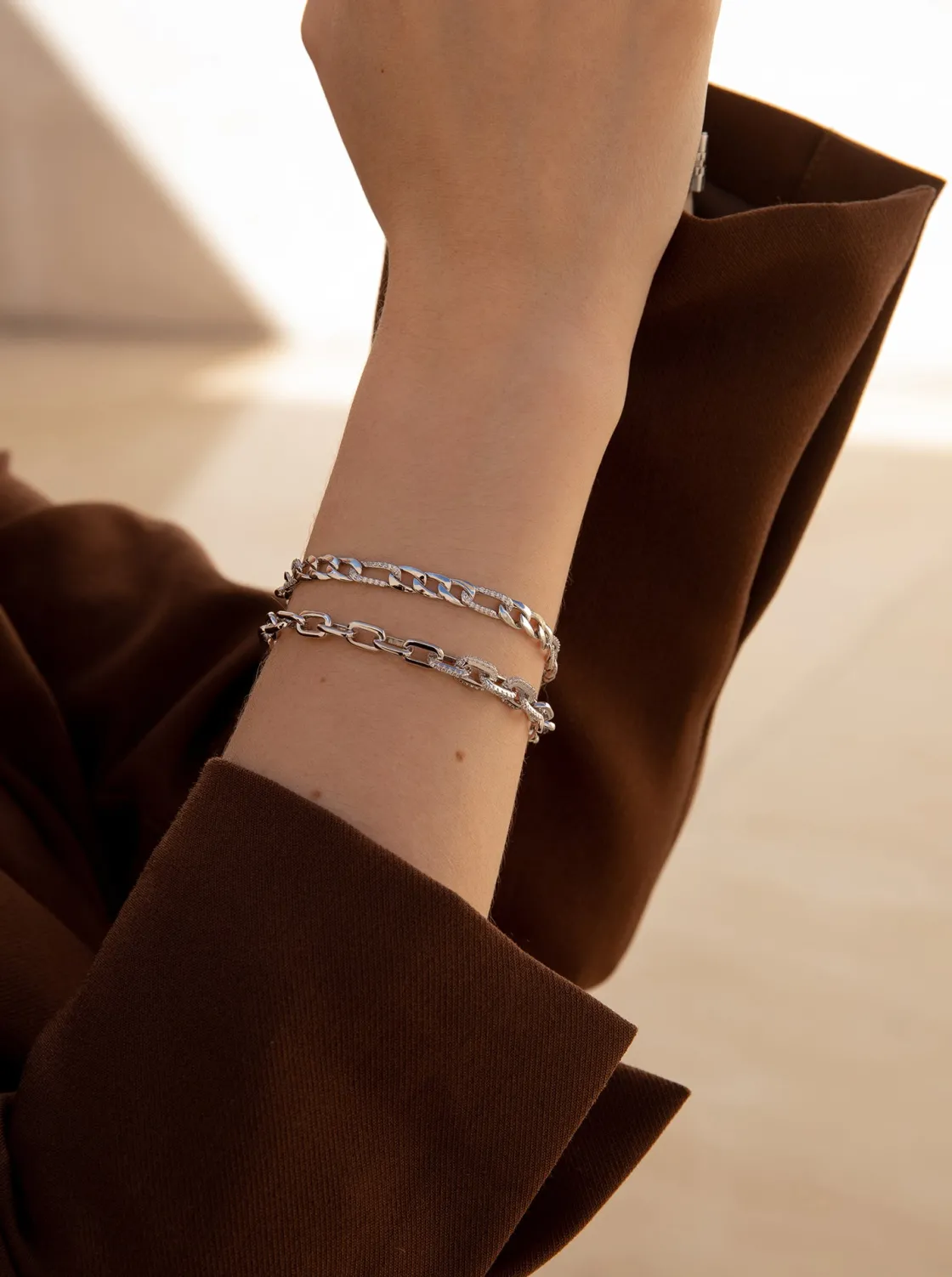 Pulsera Eslabones Plata | Pulseras Brillantes | LINEARGENT Pulsera eslabones plata diseño de cadena brillante