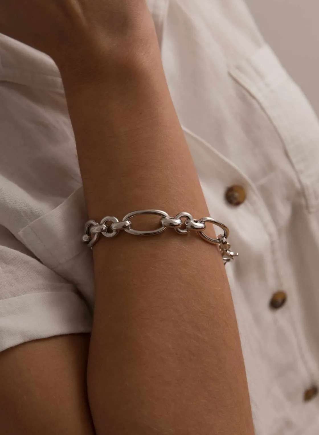 Pulsera Eslabones Plata | LINEARGENT Pulsera eslabones plata diseño de múltiples círculos irregulares