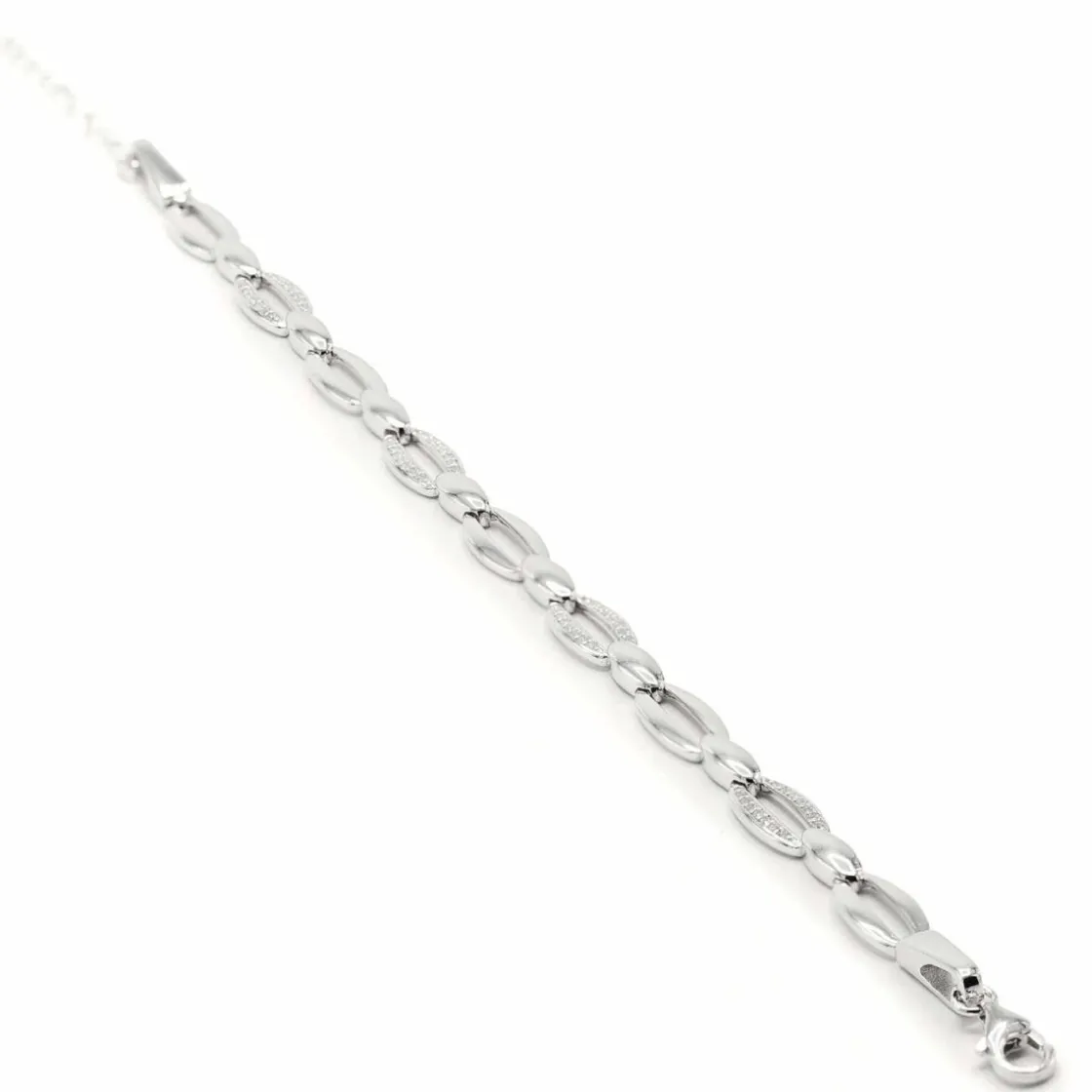 Pulseras Brillantes | LINEARGENT Pulsera eslabones plata diseño ovalado con circonitas