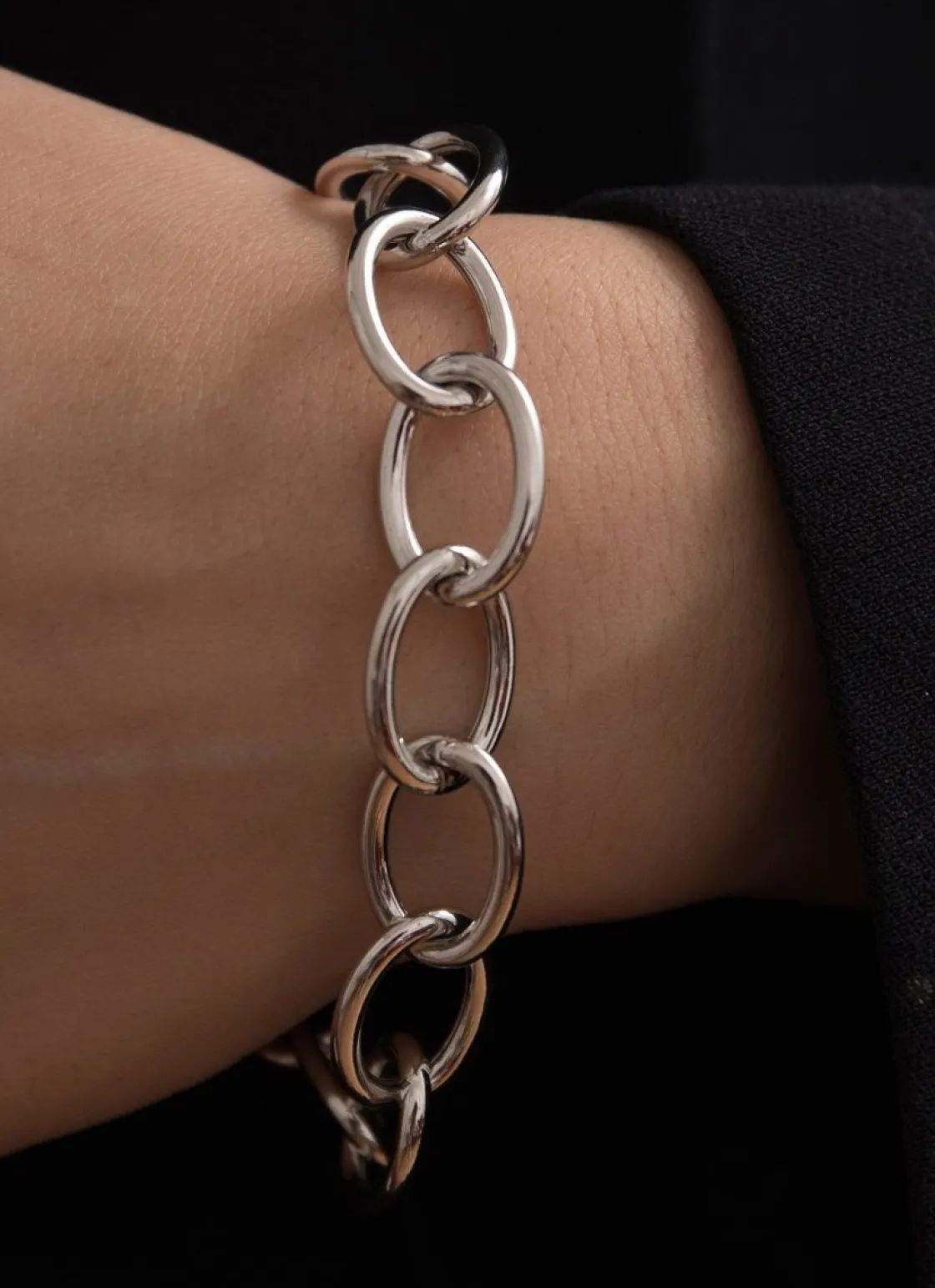 Pulsera Eslabones Plata | LINEARGENT Pulsera eslabones plata diseño ovalado perpendicular