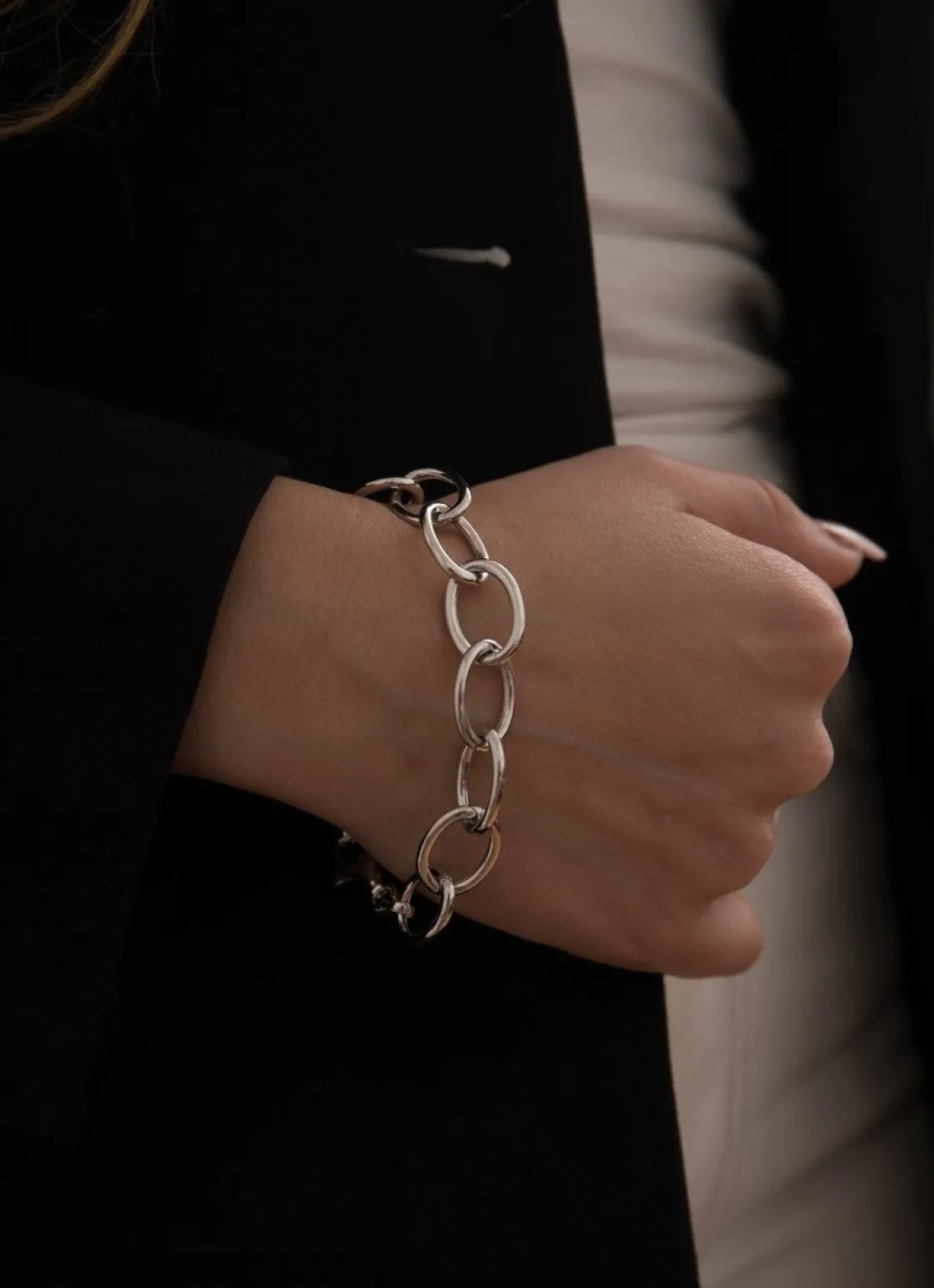 Pulsera Eslabones Plata | LINEARGENT Pulsera eslabones plata diseño ovalado perpendicular