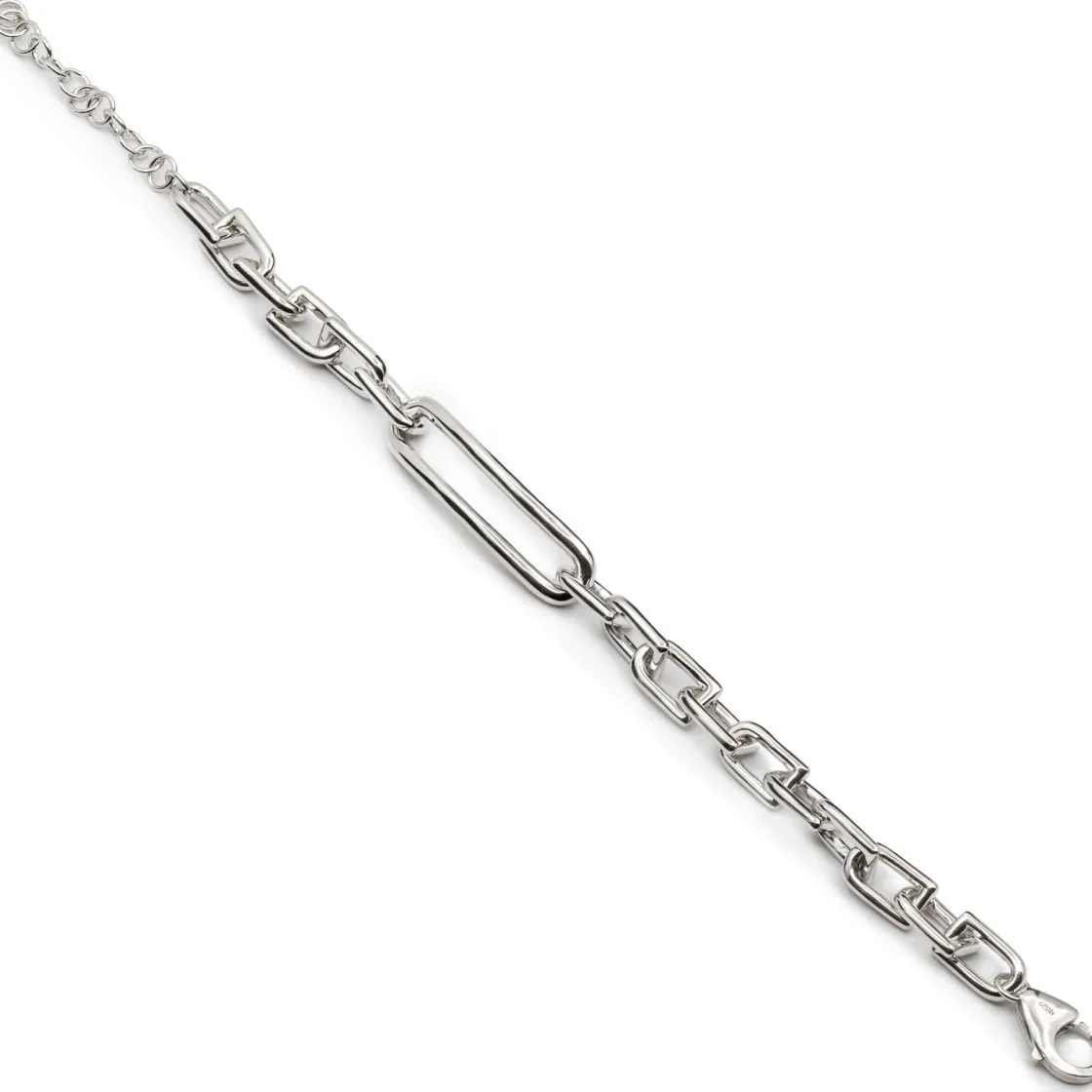 Pulsera Eslabones Plata | LINEARGENT Pulsera eslabones plata diseño rectangular desigual