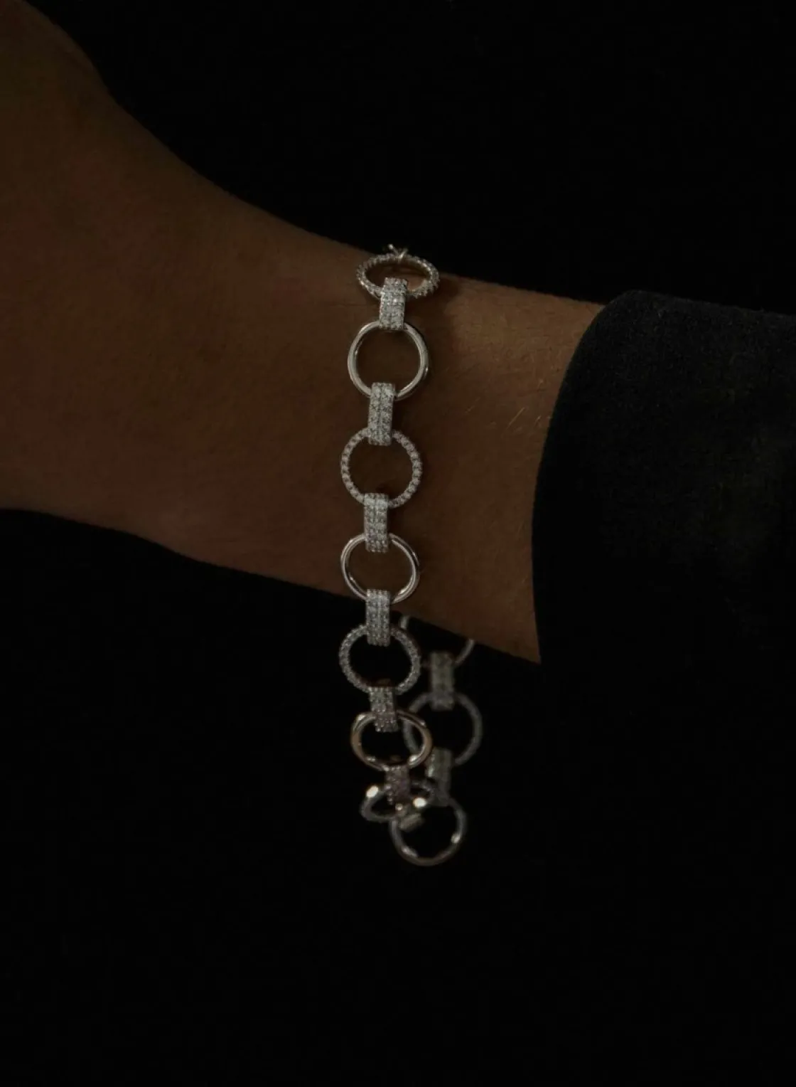 Pulsera Eslabones Plata | LINEARGENT Pulsera eslabones plata diseño redondo con circonitas