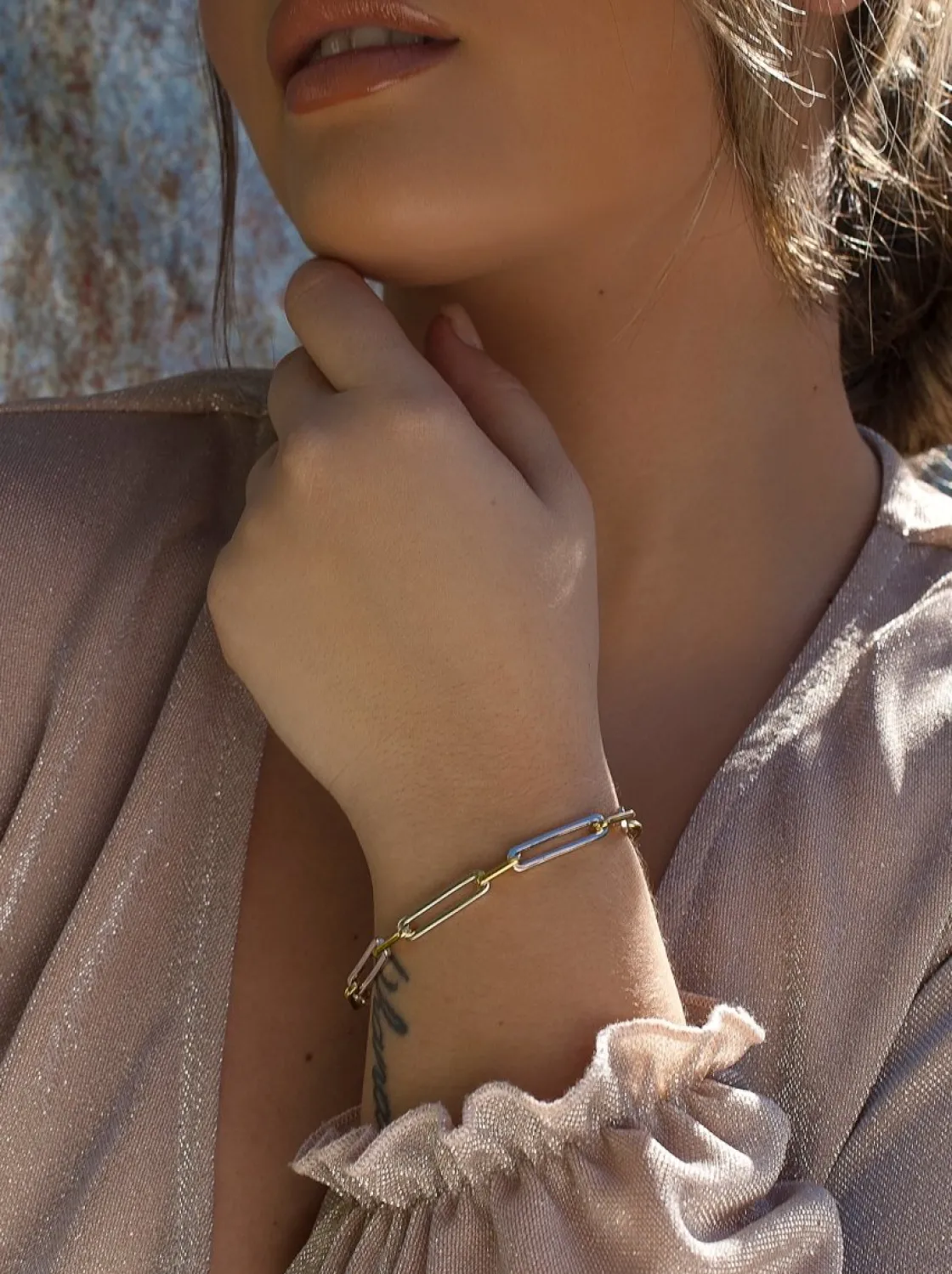 Pulsera Eslabones Plata | LINEARGENT Pulsera eslabones plata formada por eslabones pequeños y grandes diseño bicolor