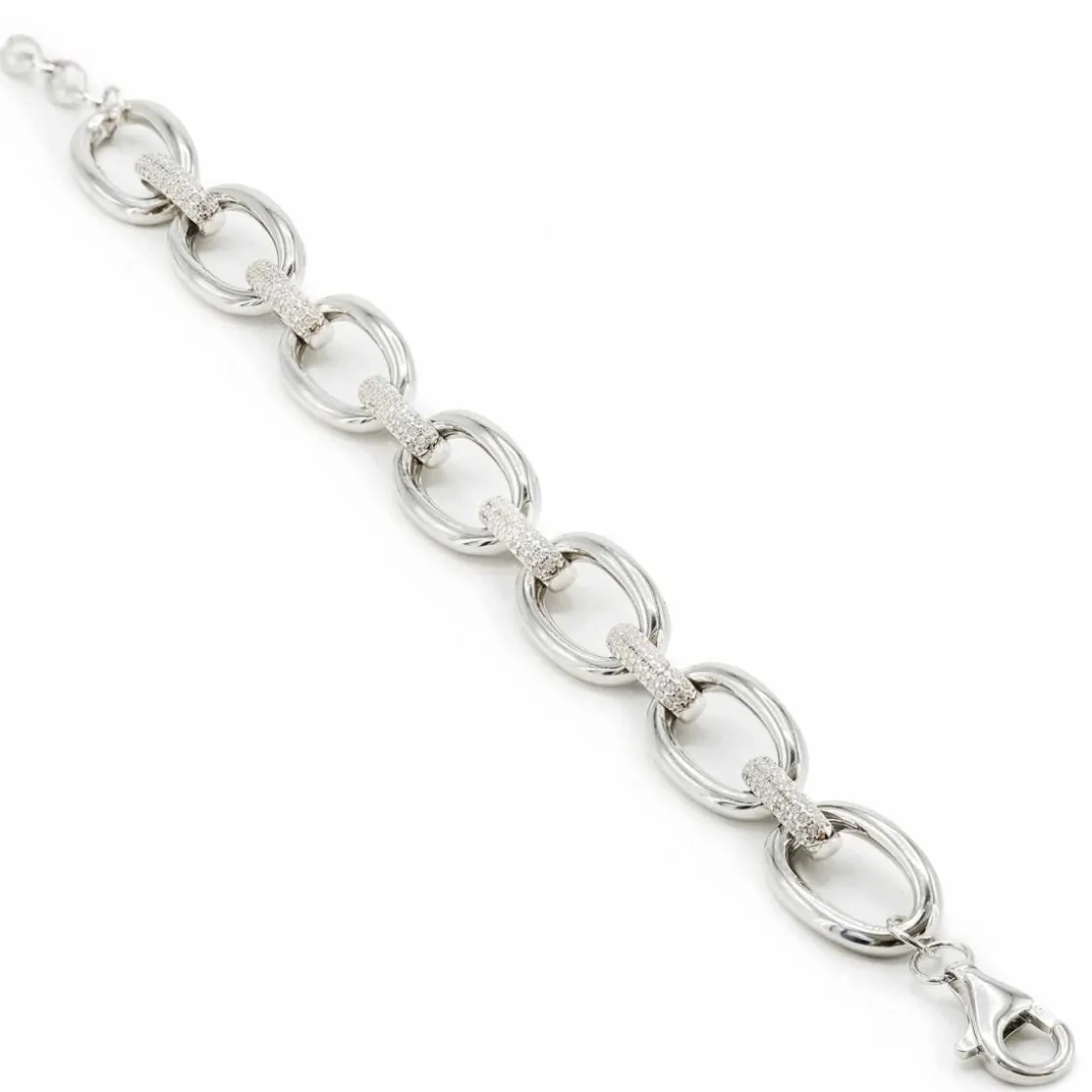 Pulsera Eslabones Plata | LINEARGENT Pulsera eslabones plata ovalados con detalle de circonita