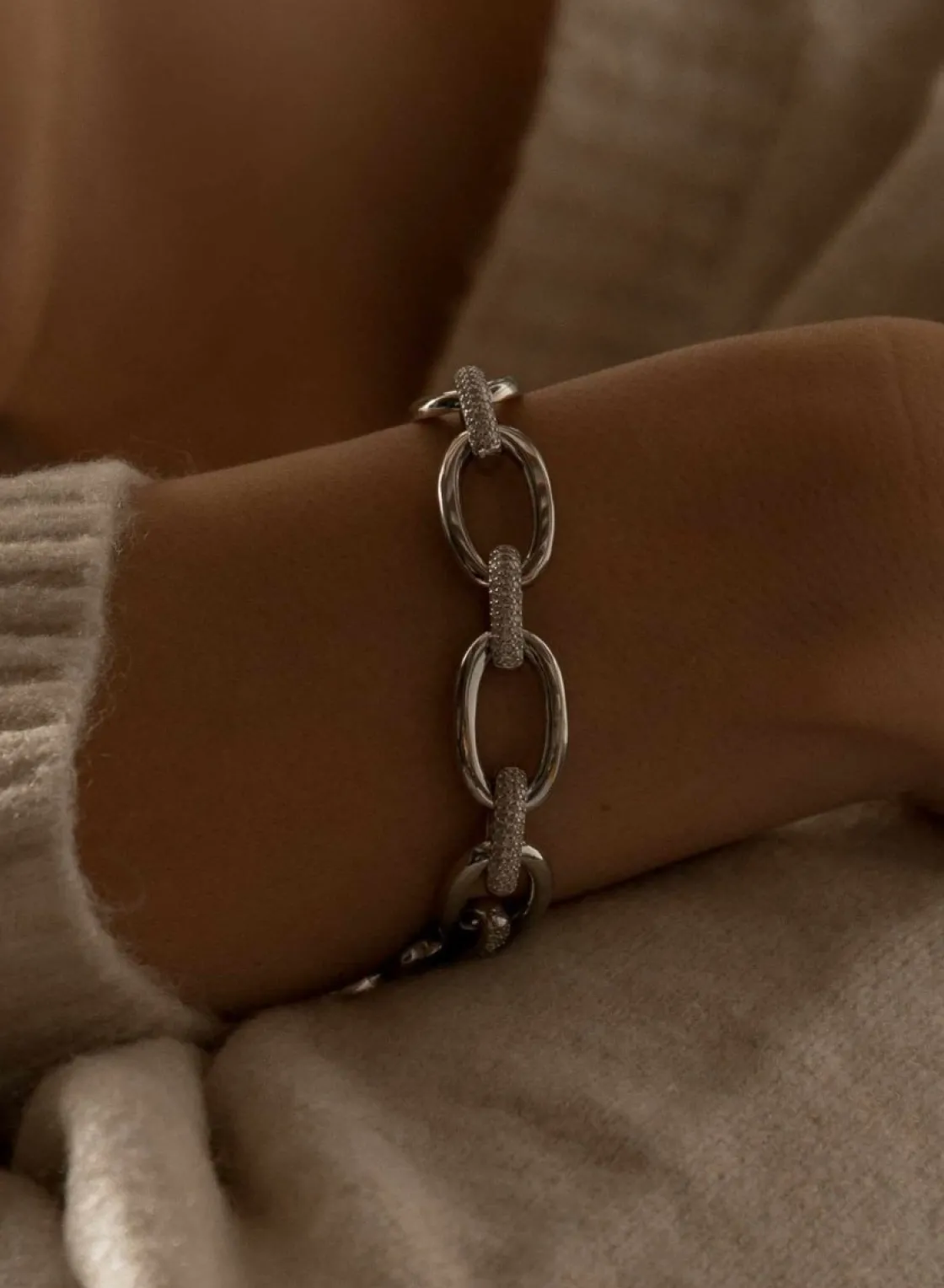 Pulsera Eslabones Plata | LINEARGENT Pulsera eslabones plata ovalados con detalle de circonita